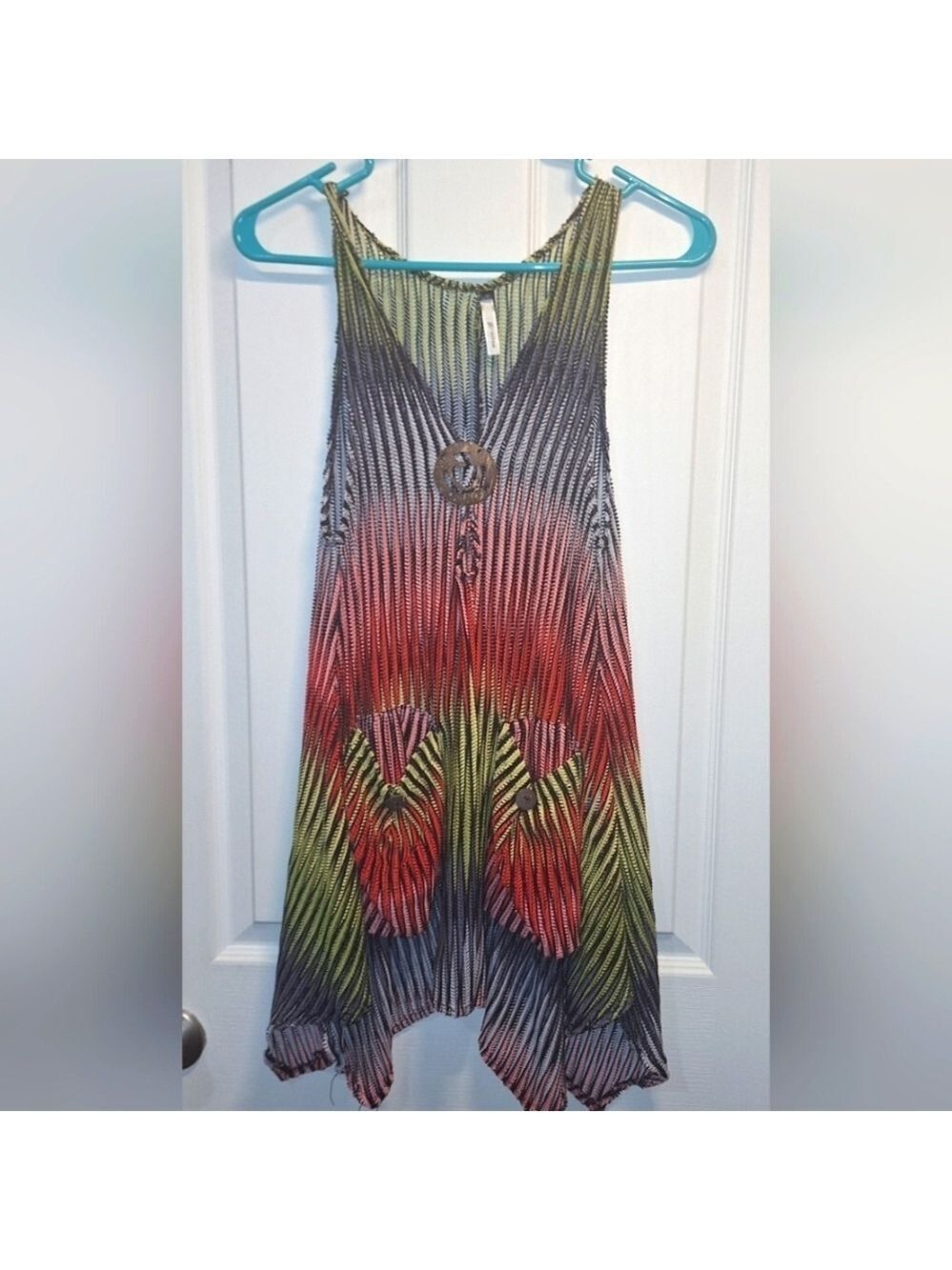 Paradise Black Red Green Striped Swimsuit Cover Up Large
